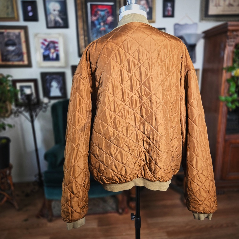 Vintage Y2K Silk Club Men 100% Silk Reversible Quilted Bomber Jacket Bronze XL - Picture 4 of 8